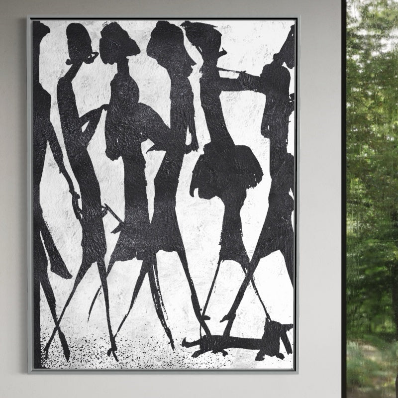 The Elites black and white abstract wall art with elegant silhouettes
