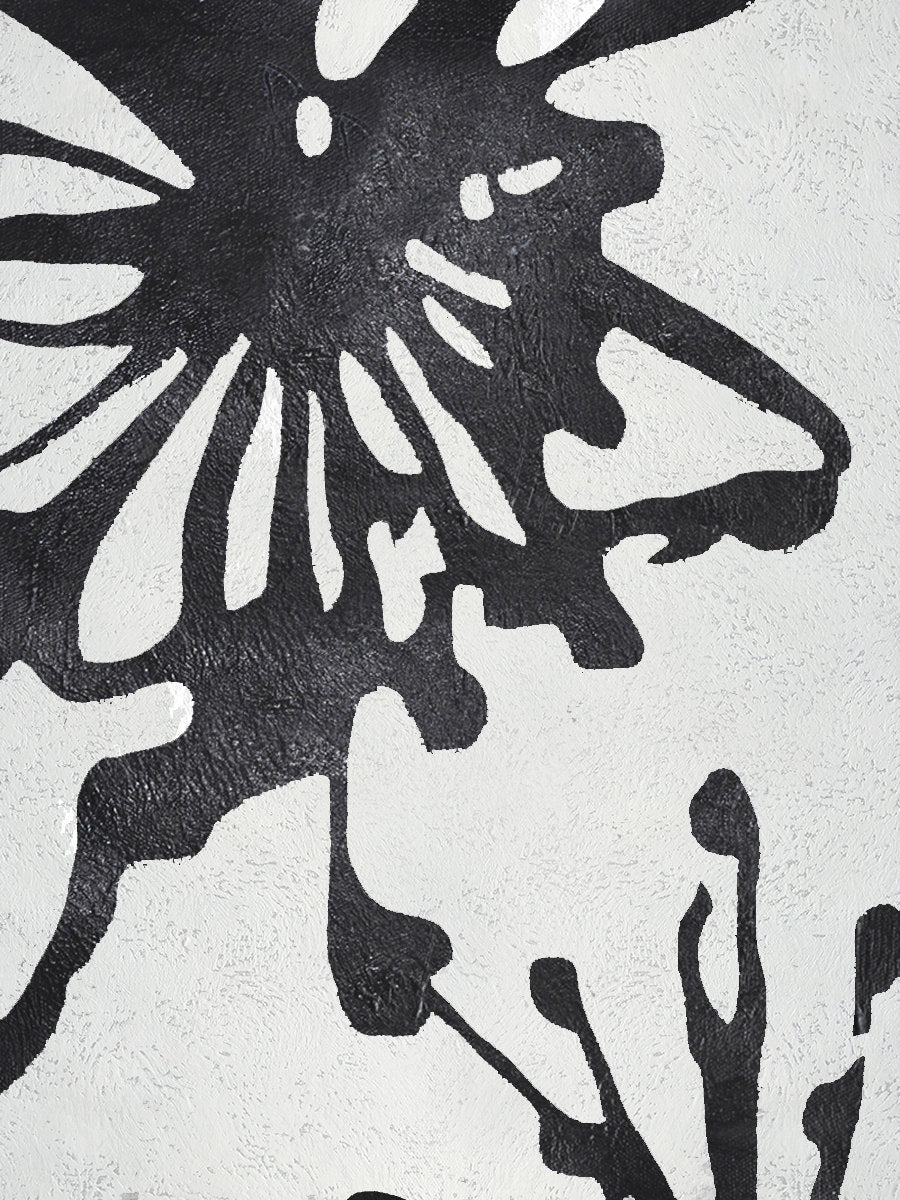 Abstract black and white wall art "Brave as It Was" with dynamic shapes and fluid lines.