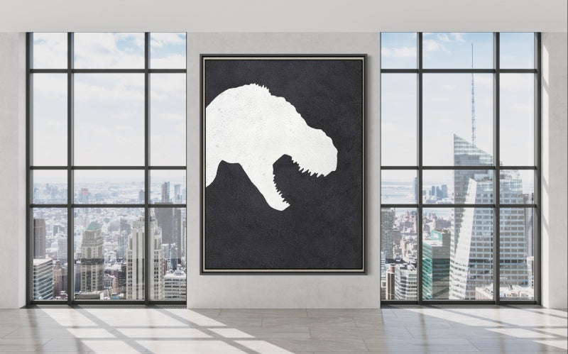 Dinosaur wall art black and white abstract painting