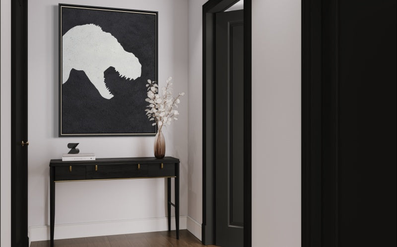 Dinosaur wall art black and white abstract painting