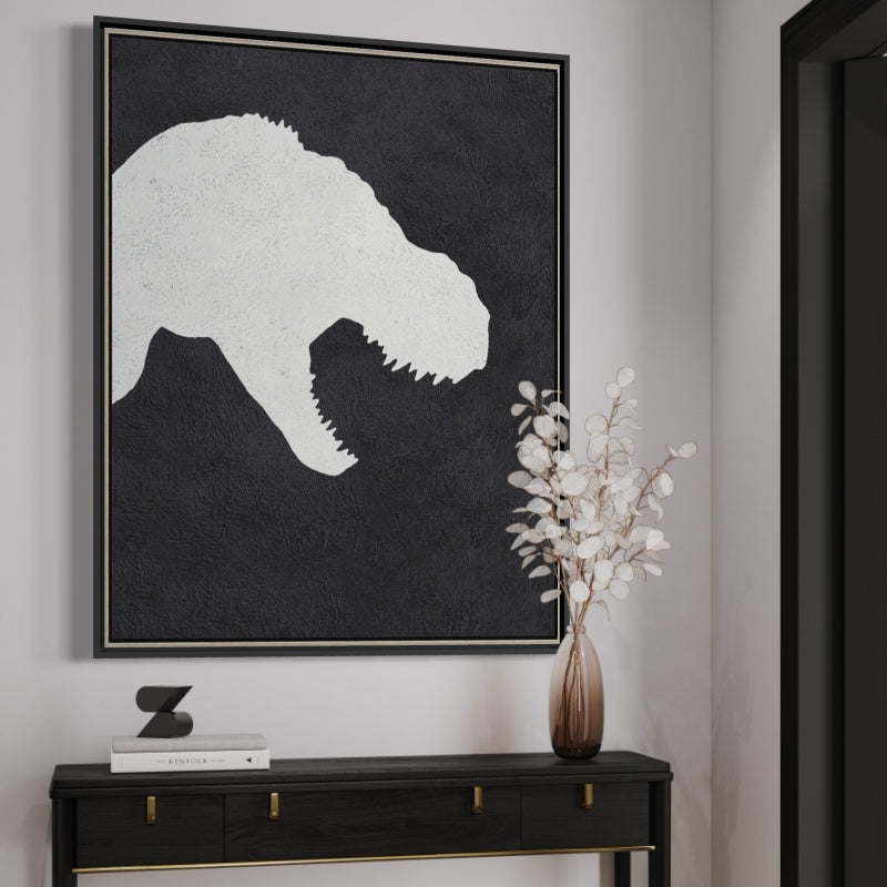 Dinosaur wall art black and white abstract painting