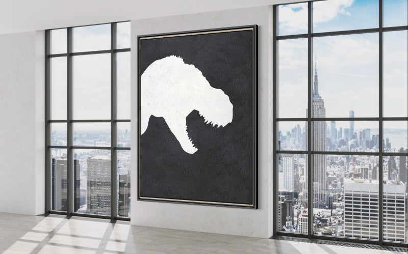 Dinosaur wall art black and white abstract painting