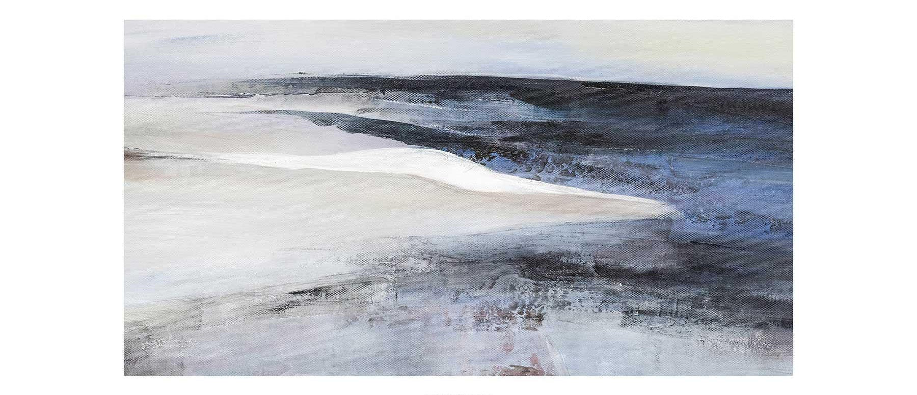 Abstract seascape painting in blue and gray tones, large canvas wall art for living room.