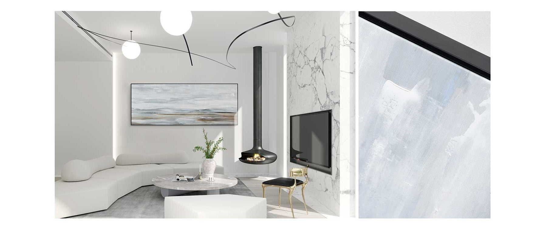 Large coastal wall art with soft waves and neutral tones, perfect for modern home decor.