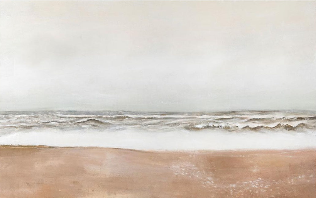 Beach wall art with gentle waves and soft beige tones, ideal for modern coastal decor.