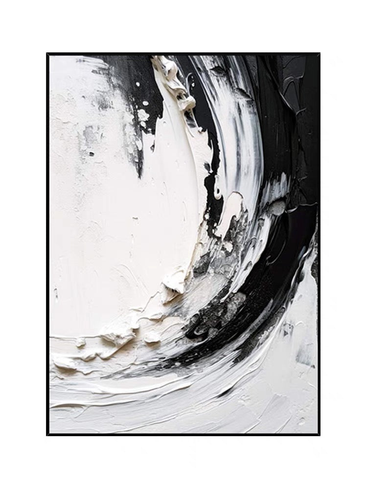 Monochrome Maelstrom black and white abstract wall art with textured swirls