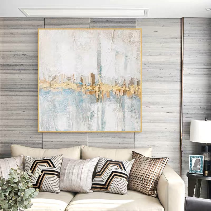Modern textured wall art with gold and blue abstract design – Diamonds