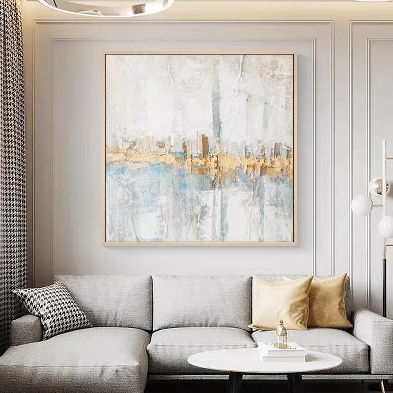 Modern textured wall art with gold and blue abstract design – Diamonds