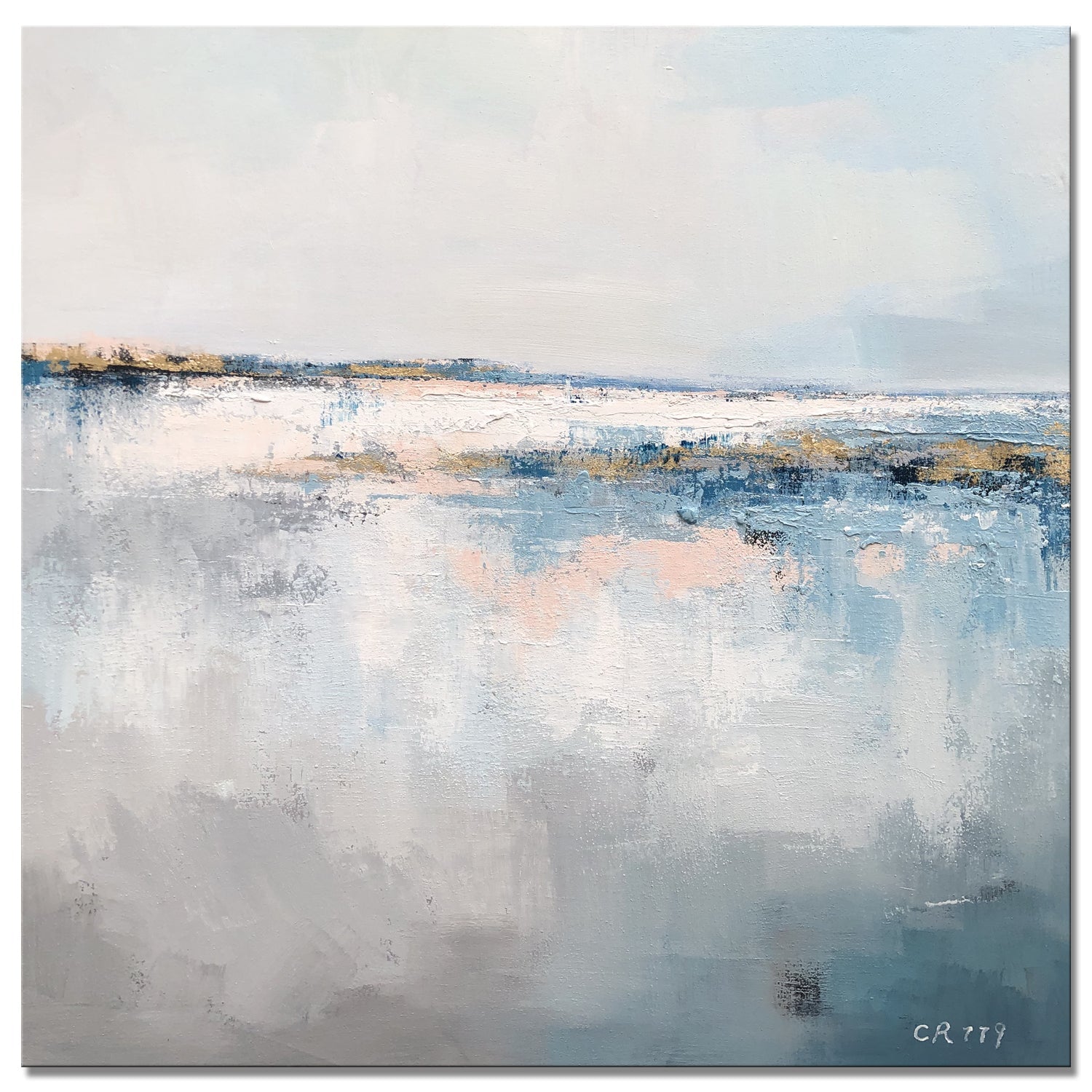 Evanesce wabi sabi wall art with abstract blue, white, and textured minimalist design