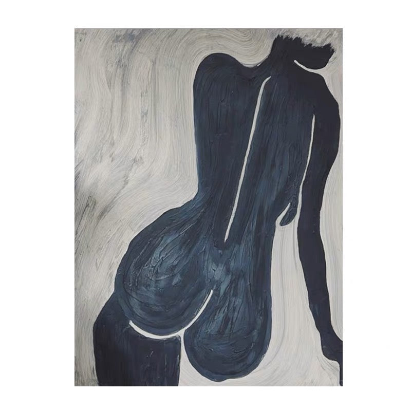 Abstract art figure painting of a woman’s silhouette in dark tones with sweeping brushstrokes.