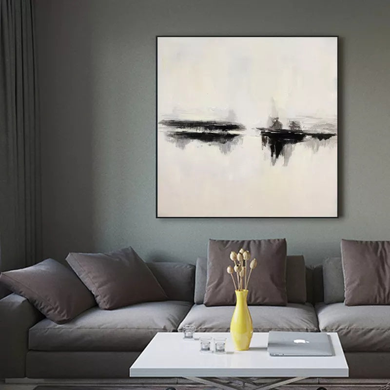 Whispers of Serenity black and white wall art minimalist abstract oil painting
