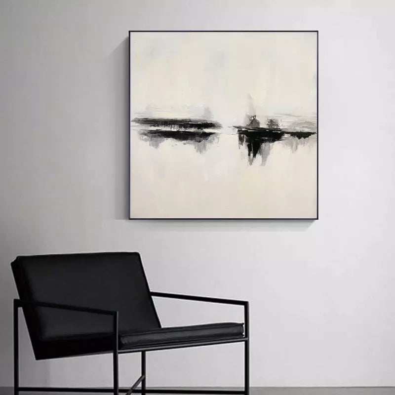 Whispers of Serenity black and white wall art minimalist abstract oil painting