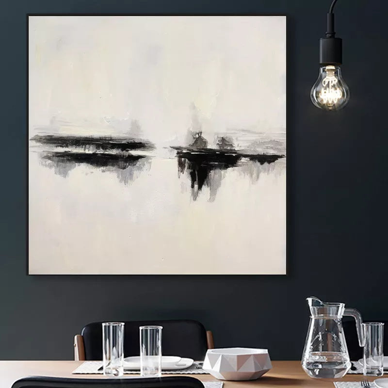 Whispers of Serenity black and white wall art minimalist abstract oil painting