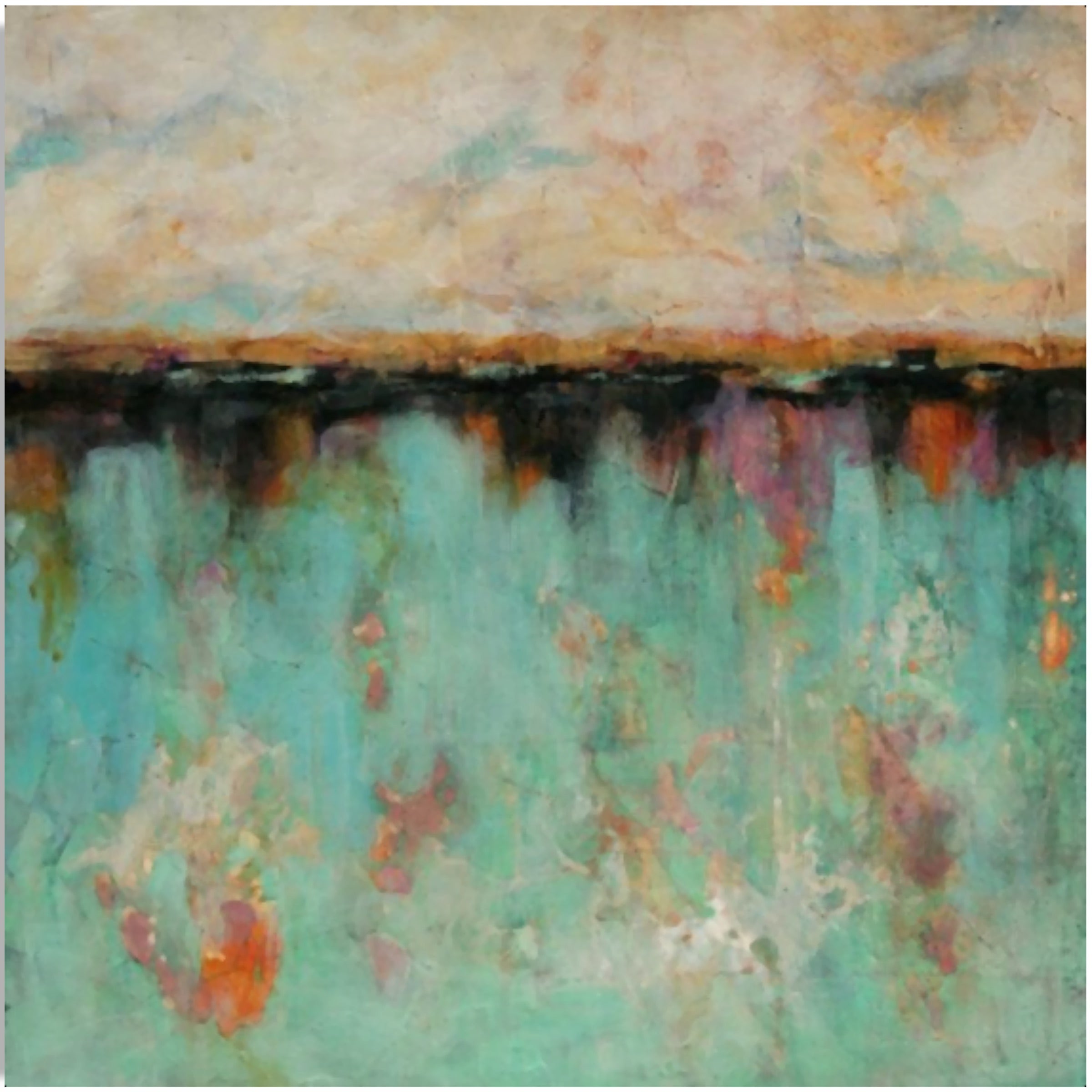 Turquoise abstract wall art featuring vibrant shades and textures