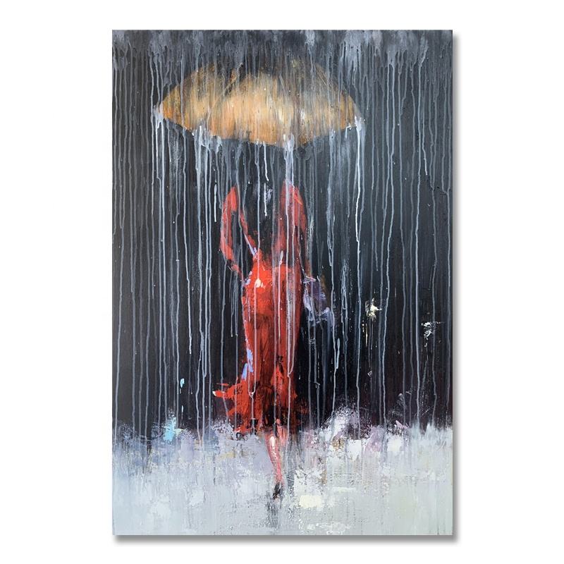 Queen painting in red dress with umbrella – living room modern wall decor