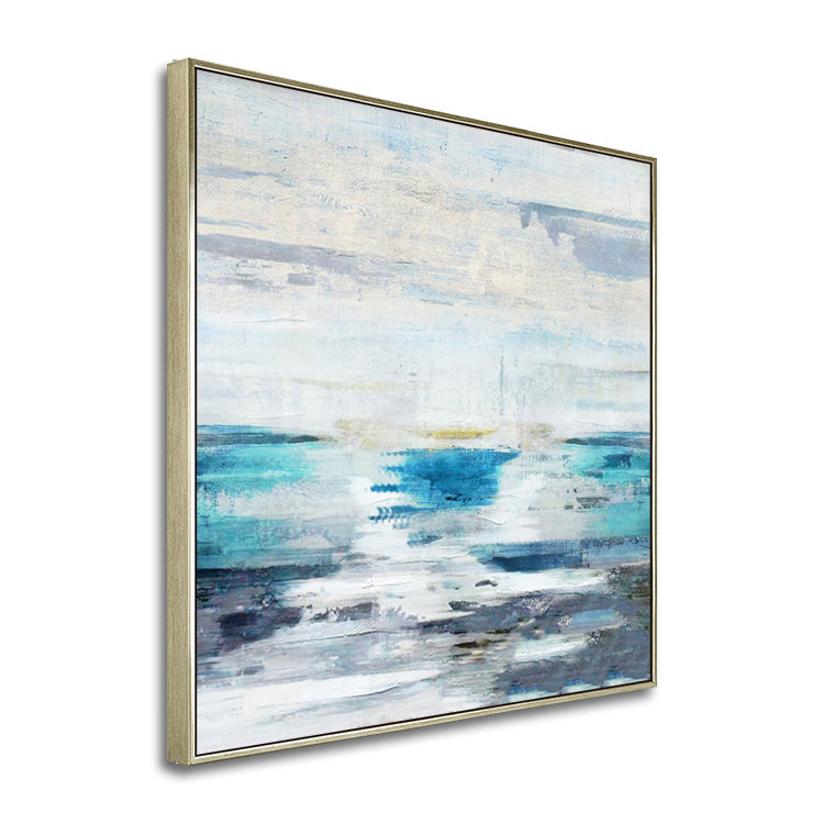 Invisible Morning abstract wall art of the ocean in soft blue and white tones