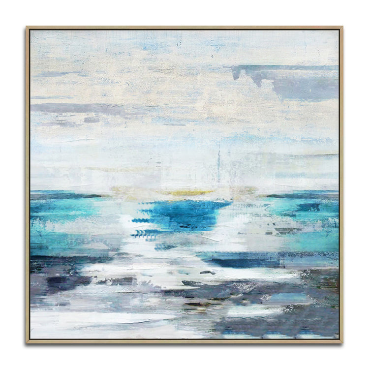 Invisible Morning abstract wall art of the ocean in soft blue and white tones