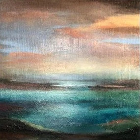 Steps in a Distance abstract landscape painting with textured sunset and ocean view