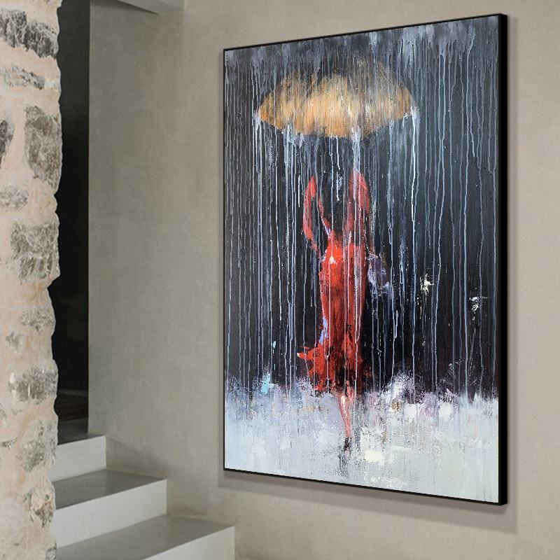 Queen painting in red dress with umbrella – living room modern wall decor