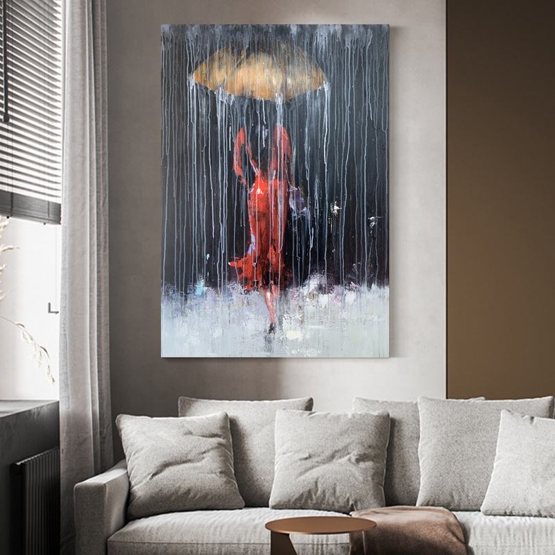 Queen painting in red dress with umbrella – living room modern wall decor