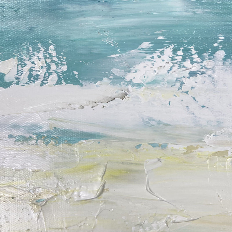Winds of Change seascapes art paintings with grey sky, turquoise ocean, and sandy shore