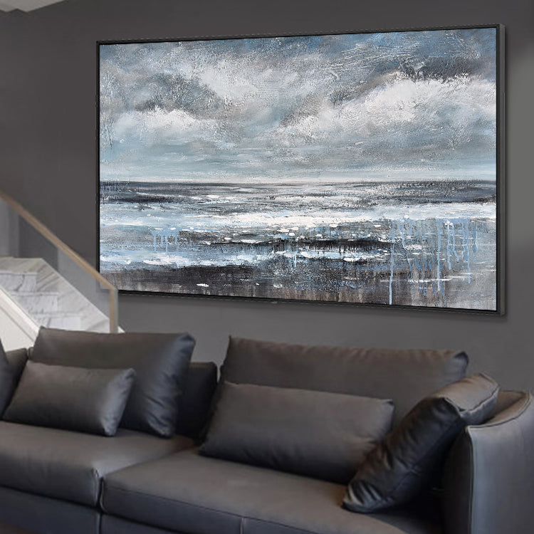 Storm's Grace large wall art for living room – abstract stormy sea oil painting