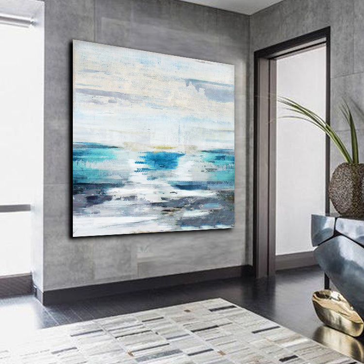 Invisible Morning abstract wall art of the ocean in soft blue and white tones