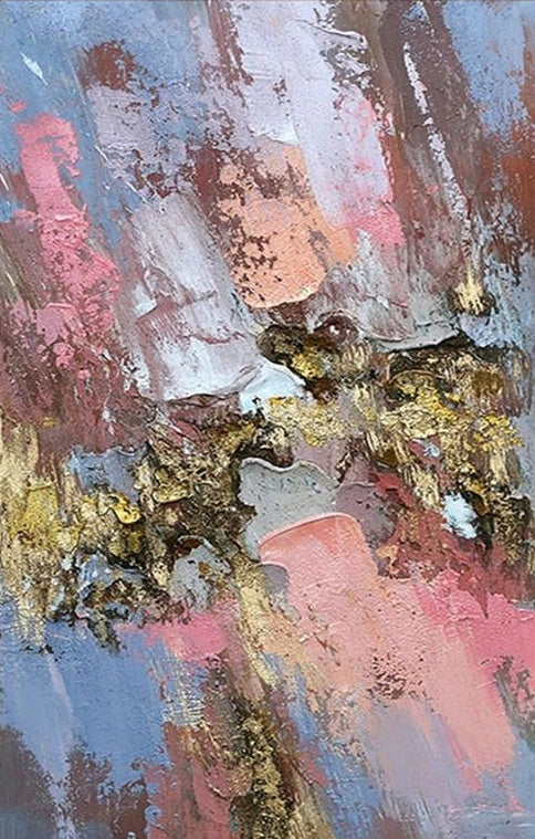 Shadowing gold abstract wall art with textured brushstrokes