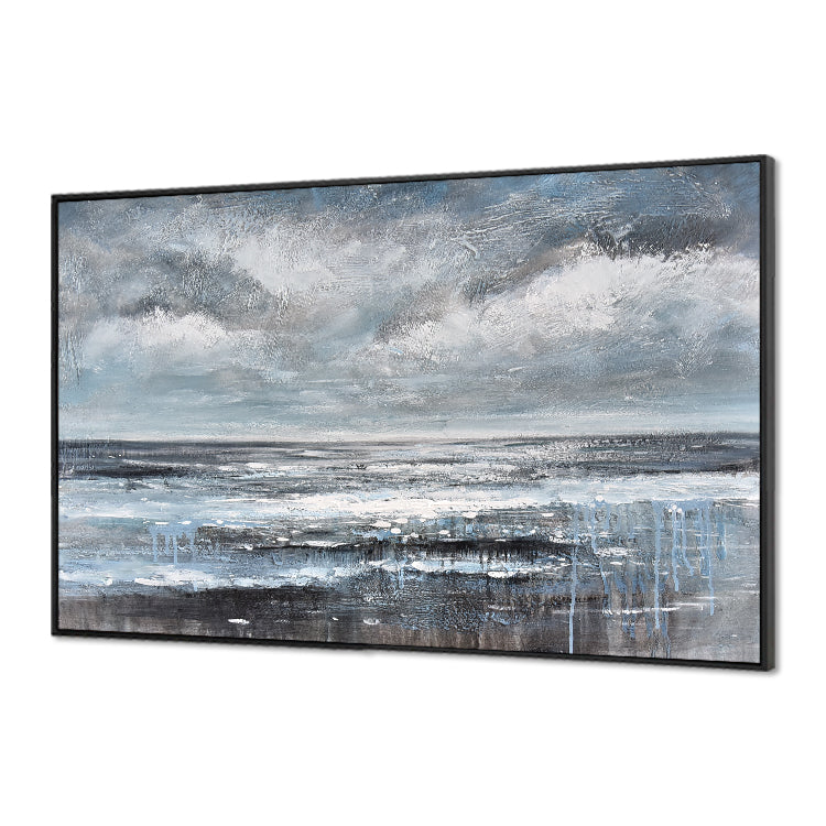 Storm's Grace large wall art for living room – abstract stormy sea oil painting