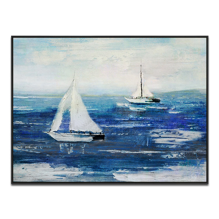 All Around The World sailboat art with two white boats on blue ocean