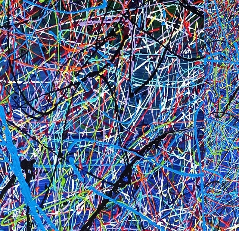 A Journey in Time – colorful abstract wall art with vibrant intersecting lines