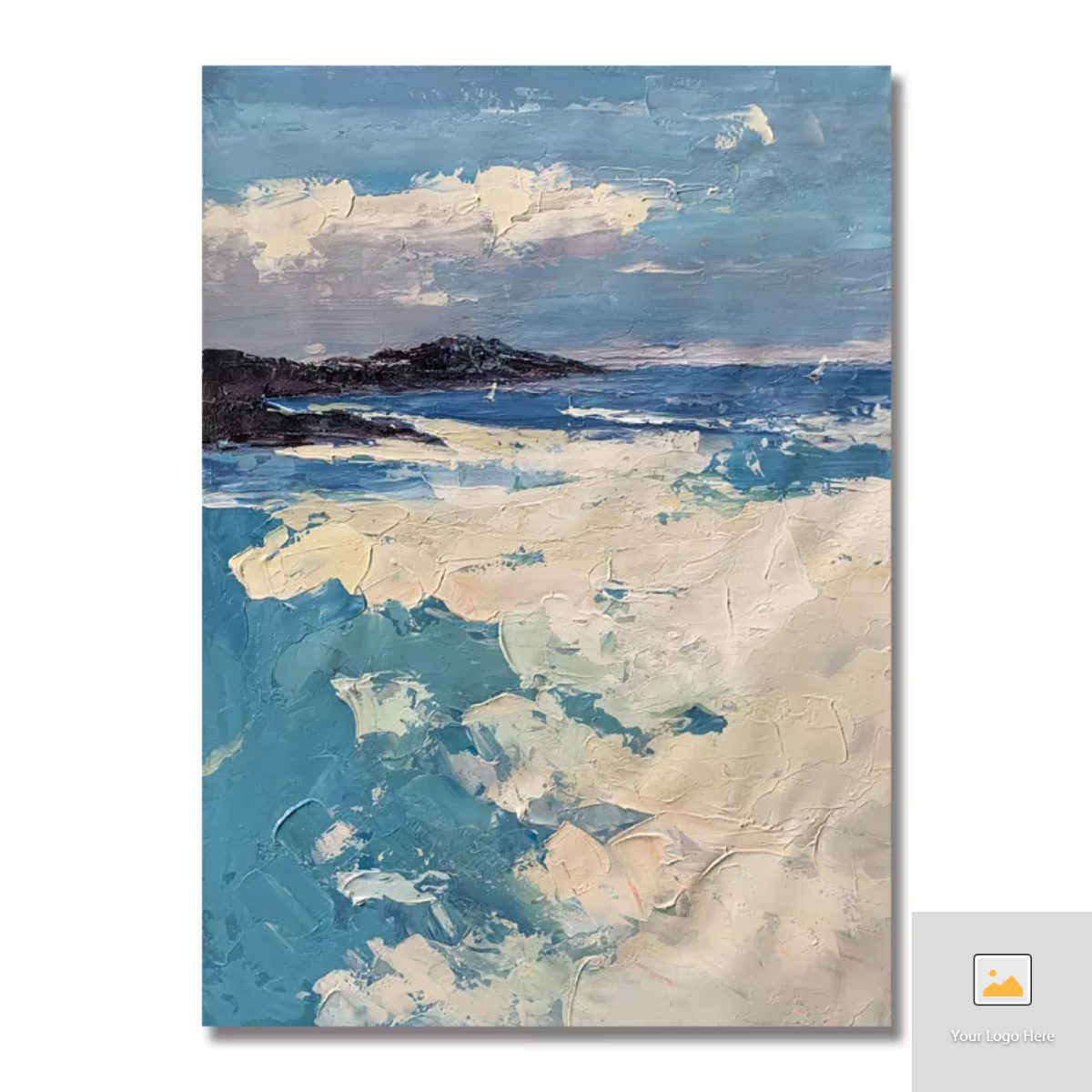 Sai Kung textured coastal canvas painting – art on blue wall