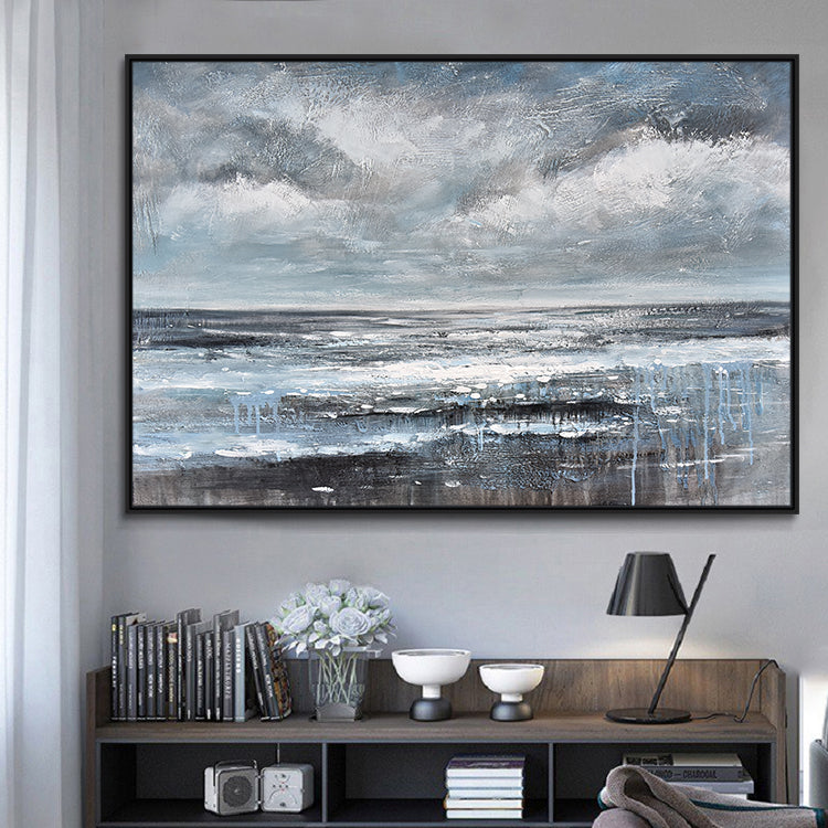 Storm's Grace large wall art for living room – abstract stormy sea oil painting