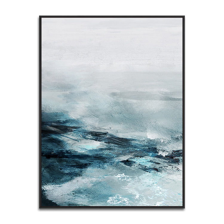 Typhoon abstract wave painting in blue, grey, and white modern wall art