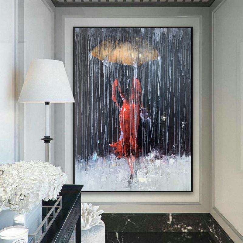 Queen painting in red dress with umbrella – living room modern wall decor