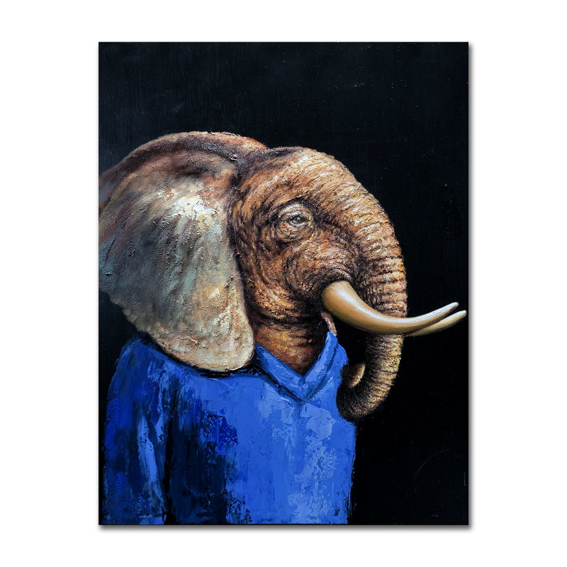 Canvas wall art elephant in blue shirt with surreal design