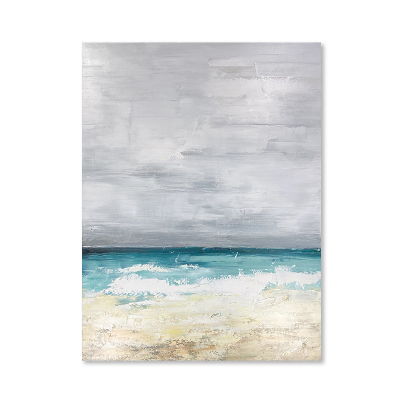 Winds of Change seascapes art paintings with grey sky, turquoise ocean, and sandy shore