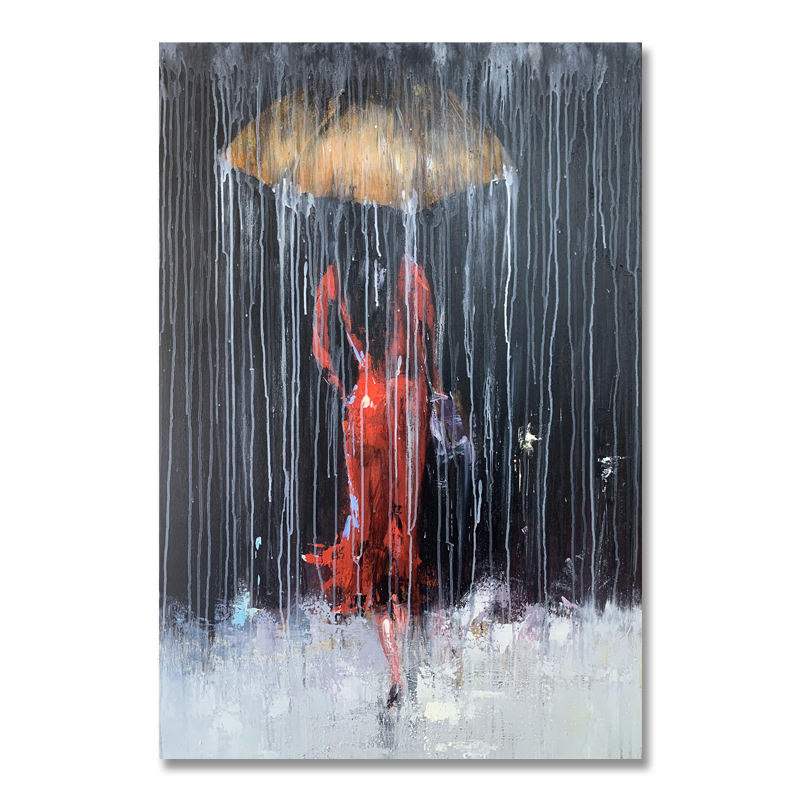 Queen painting in red dress with umbrella – living room modern wall decor