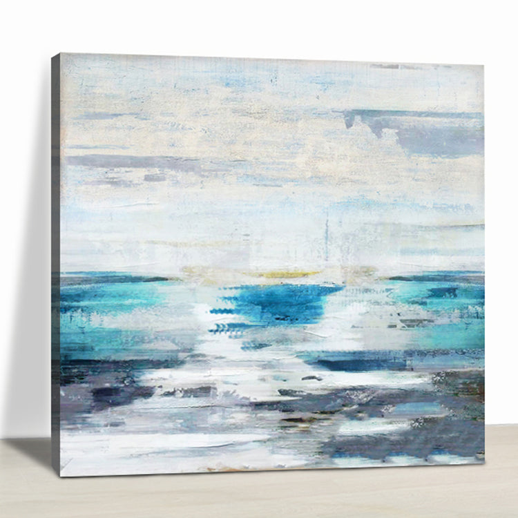 Invisible Morning abstract wall art of the ocean in soft blue and white tones