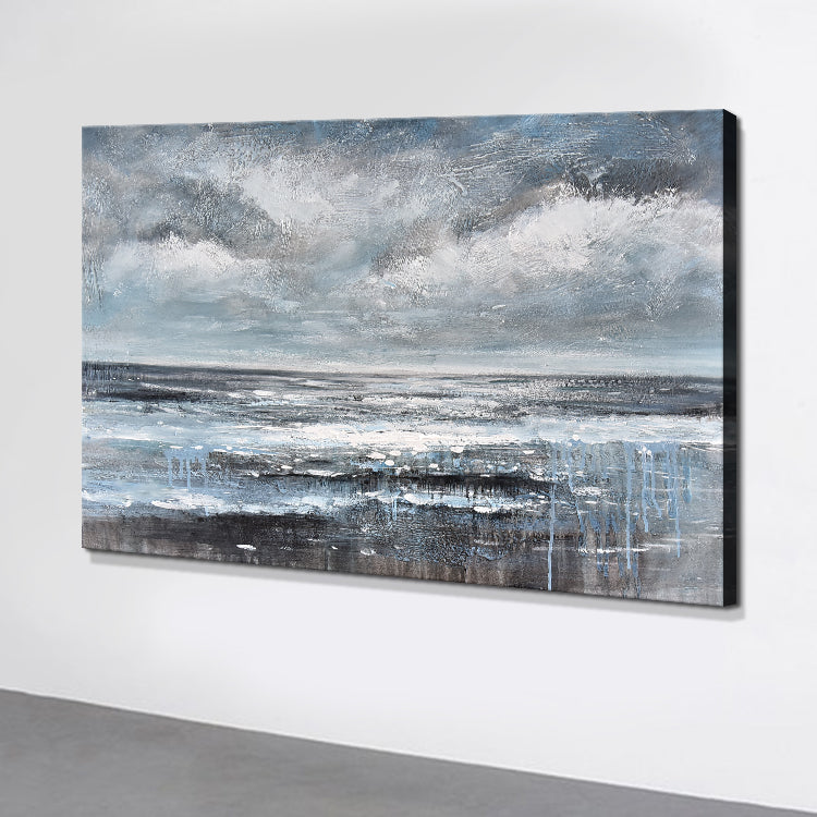Storm's Grace large wall art for living room – abstract stormy sea oil painting