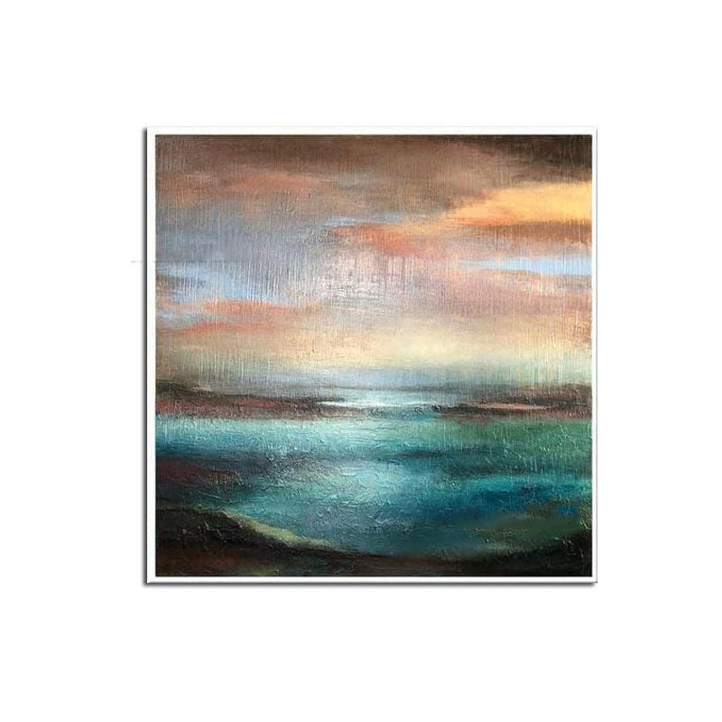 Steps in a Distance abstract landscape painting with textured sunset and ocean view