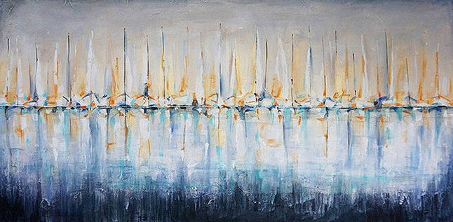 Distant Shores – Abstract Sailboats on Water, Large Textured Canvas Art
