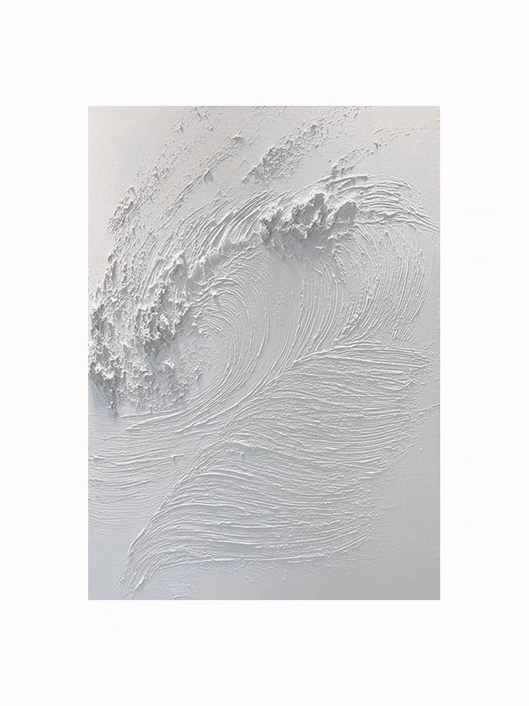 White abstract painting with textured wave-like patterns – White Waves