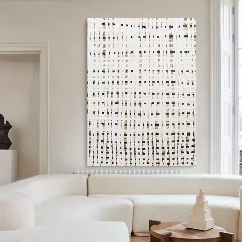 Abstract lines wall art featuring white crisscrossing lines on a neutral background – Supremacy