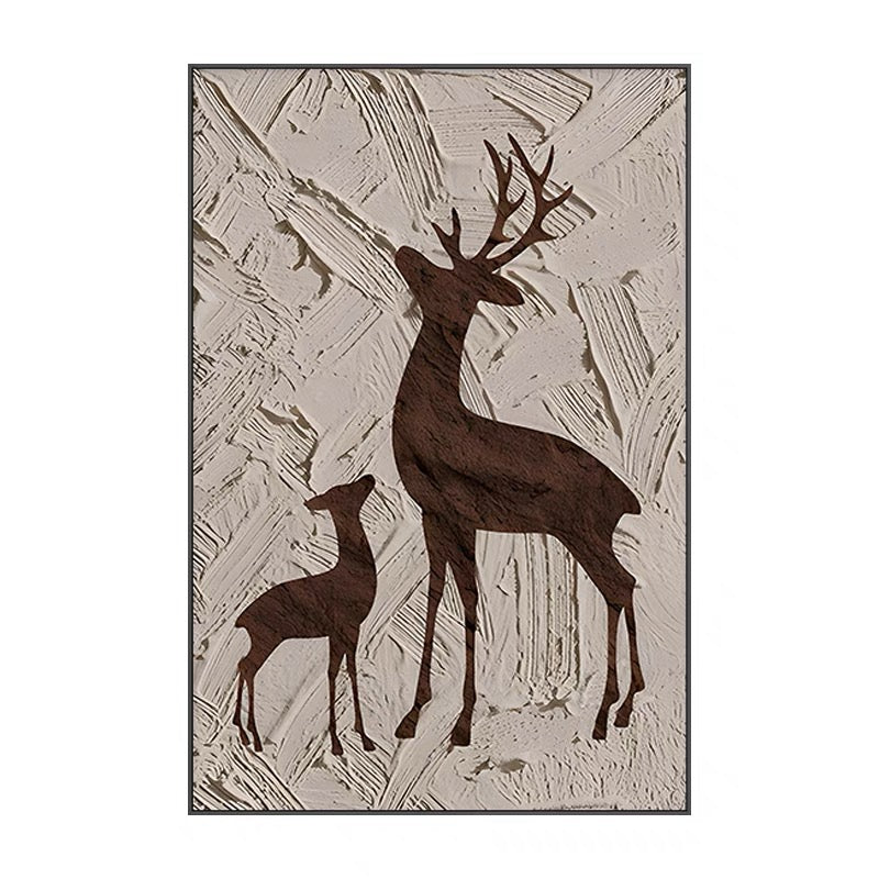 Deer silhouette canvas painting of stag and fawn with textured background