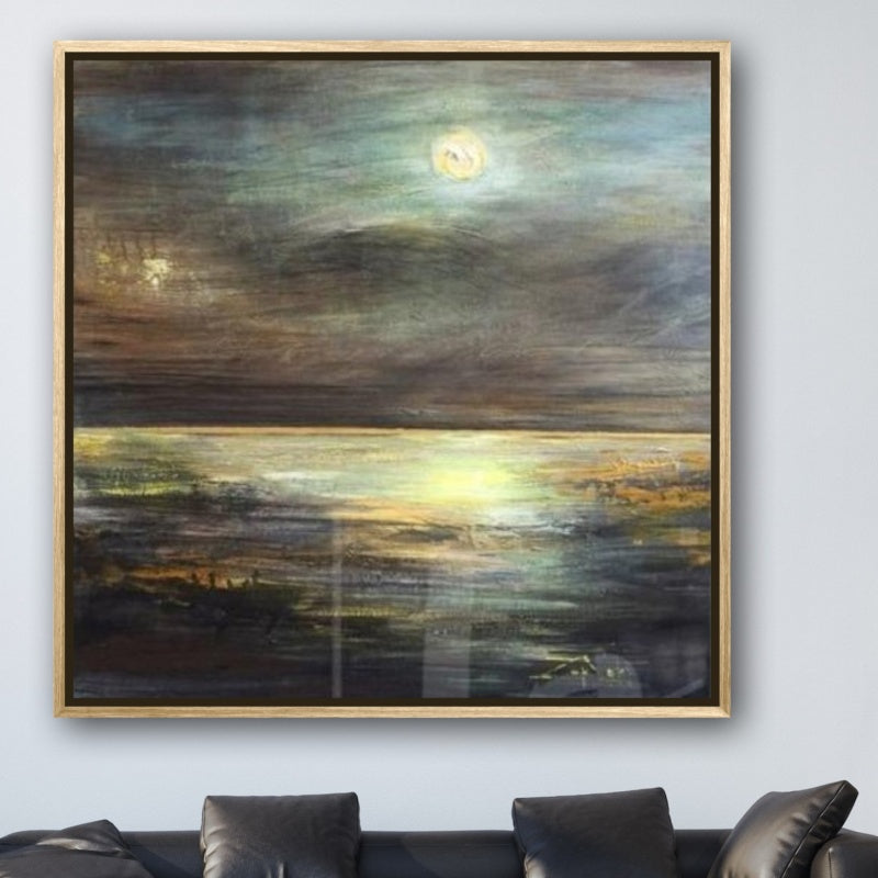 Ending – Coastal Wall Art with Abstract Ocean and Moonlight
