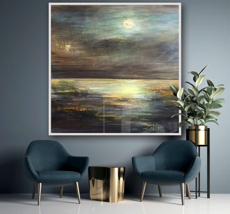 Ending – Coastal Wall Art with Abstract Ocean and Moonlight