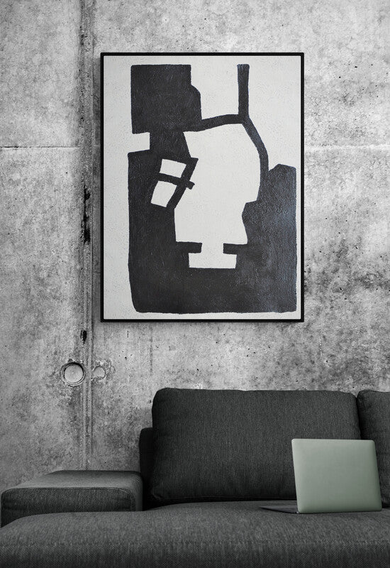 black and white abstract art modern painting The Moment