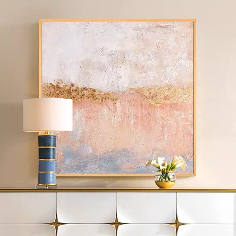 Gold abstract wall art with soft pink, blue, and gold accents – Lucky Day