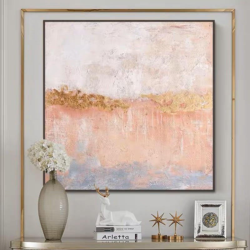 Gold abstract wall art with soft pink, blue, and gold accents – Lucky Day